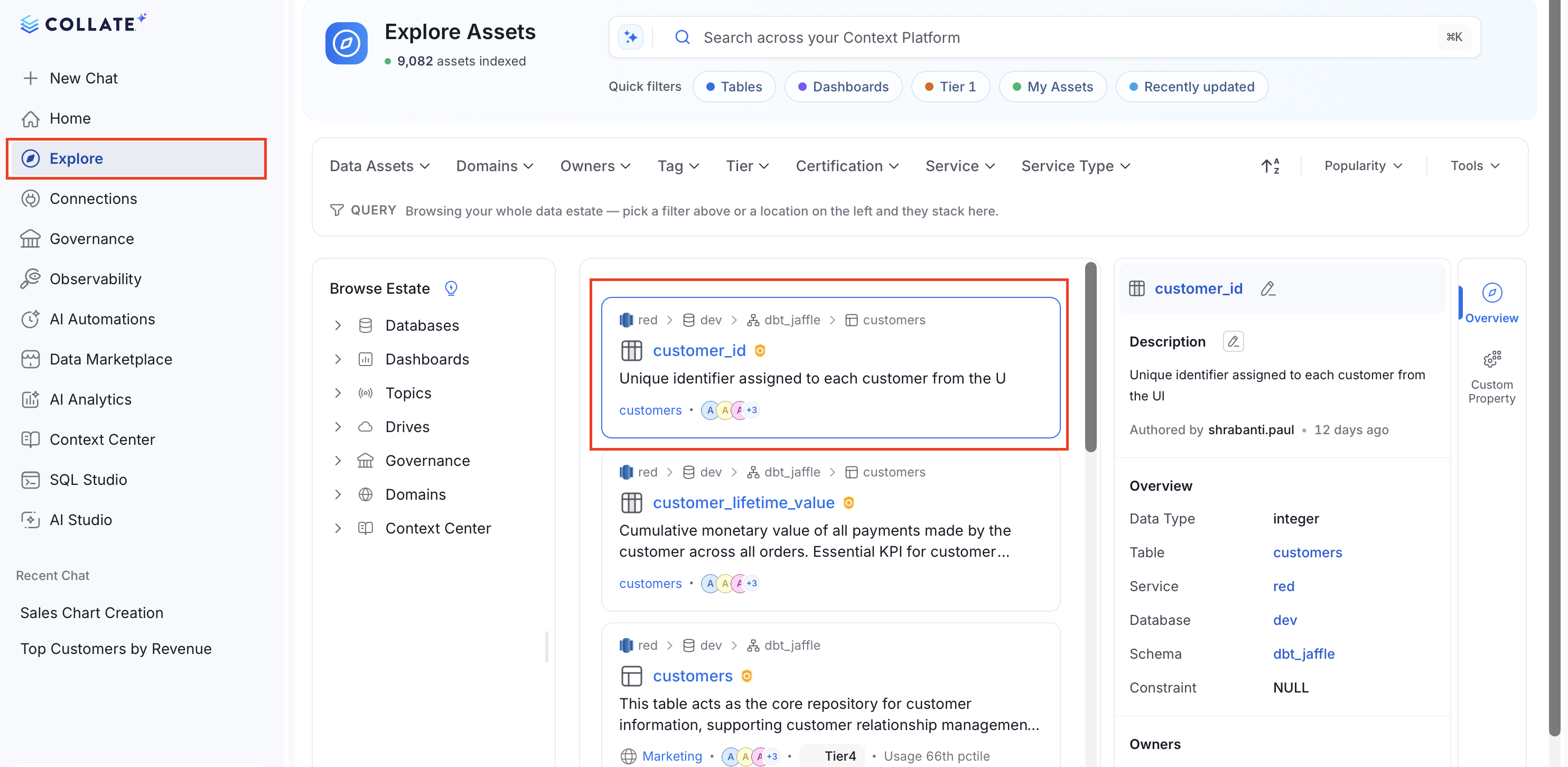 Access data asset details page