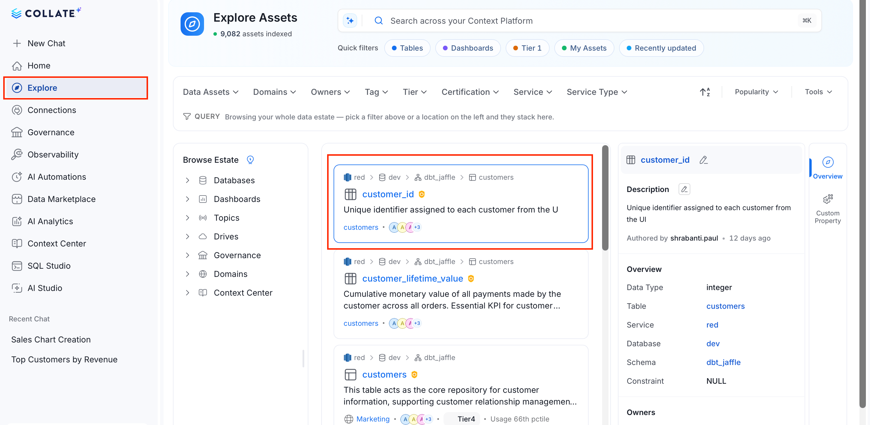 Access data asset details page