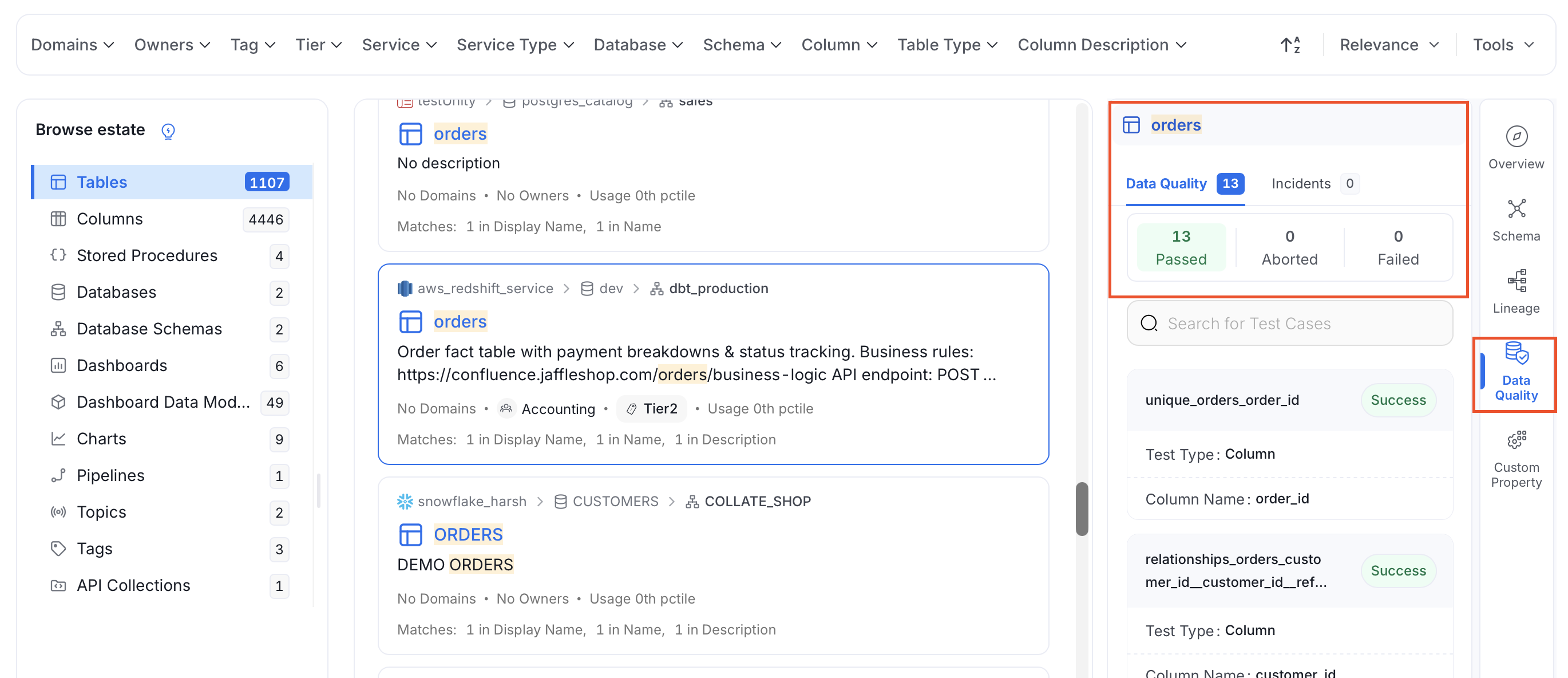 Quick Glance of the Data Quality and Profiler Metrics