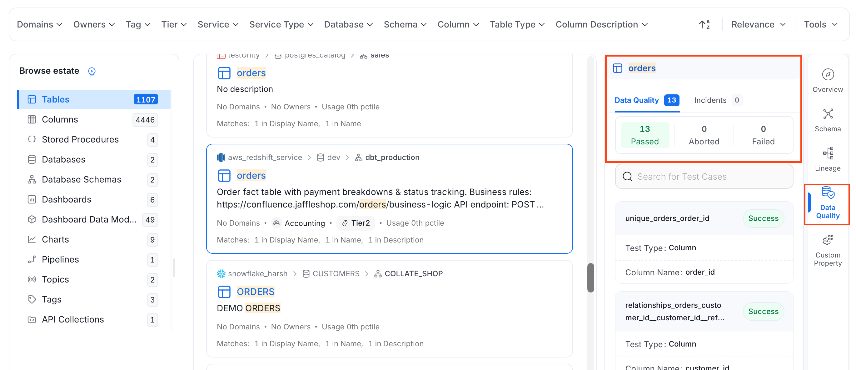 Quick Glance of the Data Quality and Profiler Metrics