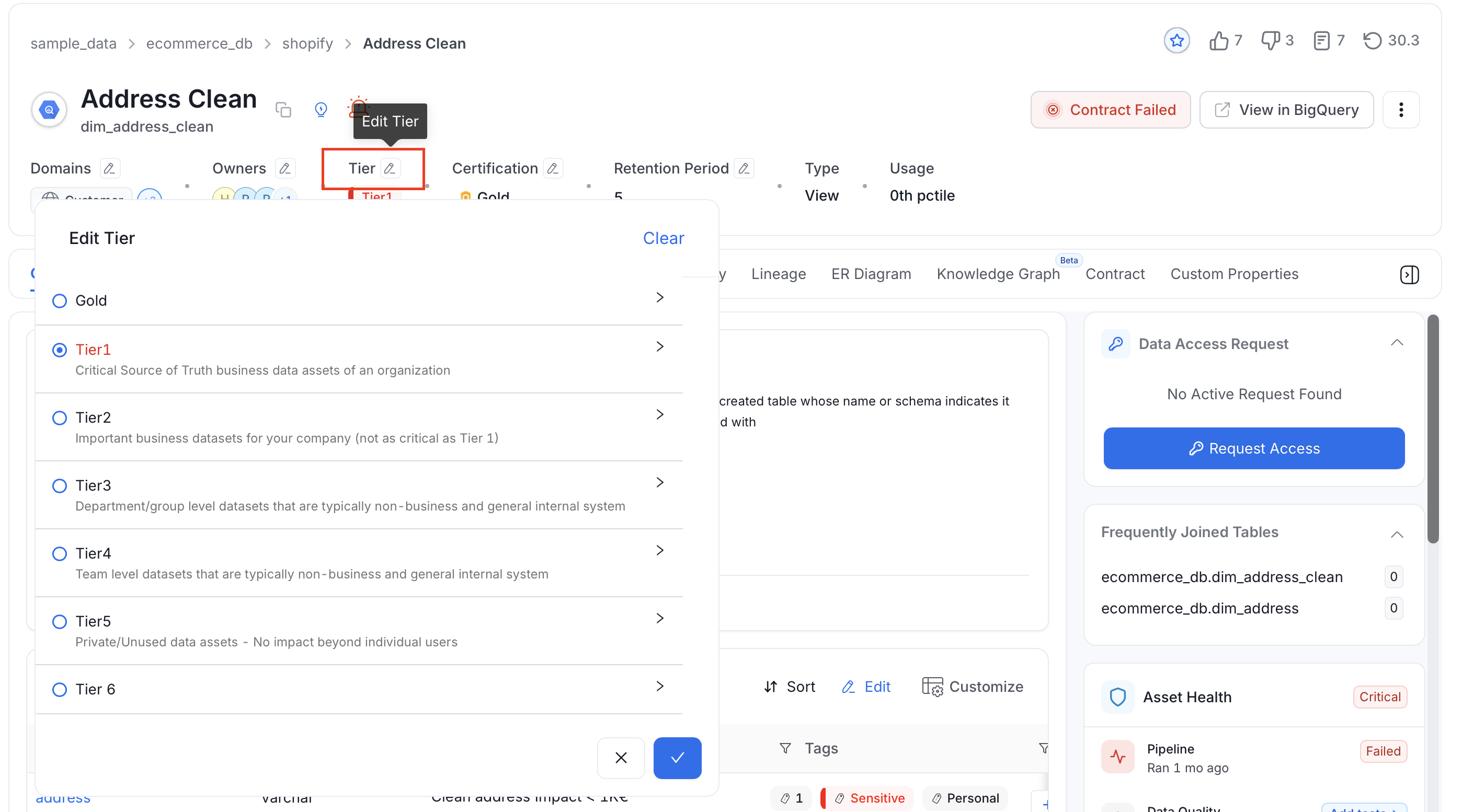 Add or Edit a Tier to Data Asset