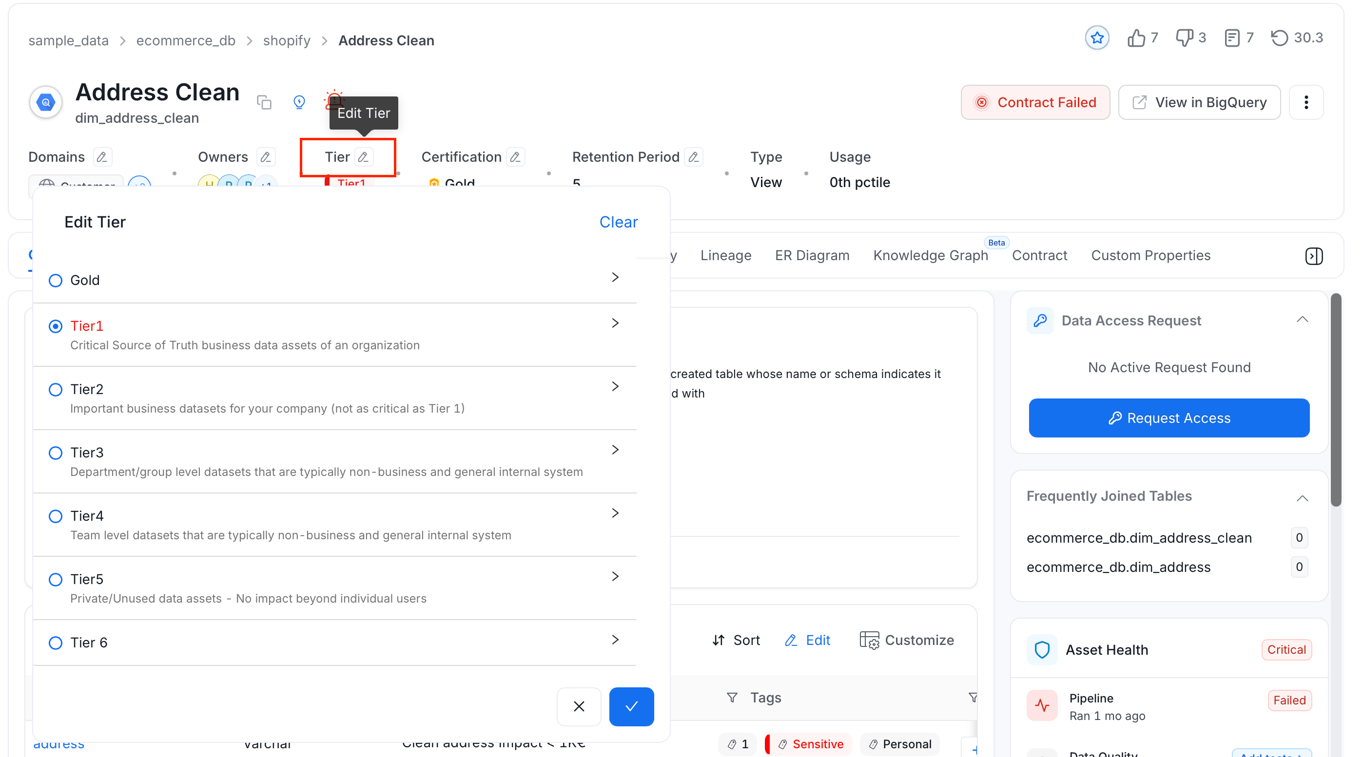 Add or Edit a Tier to Data Asset