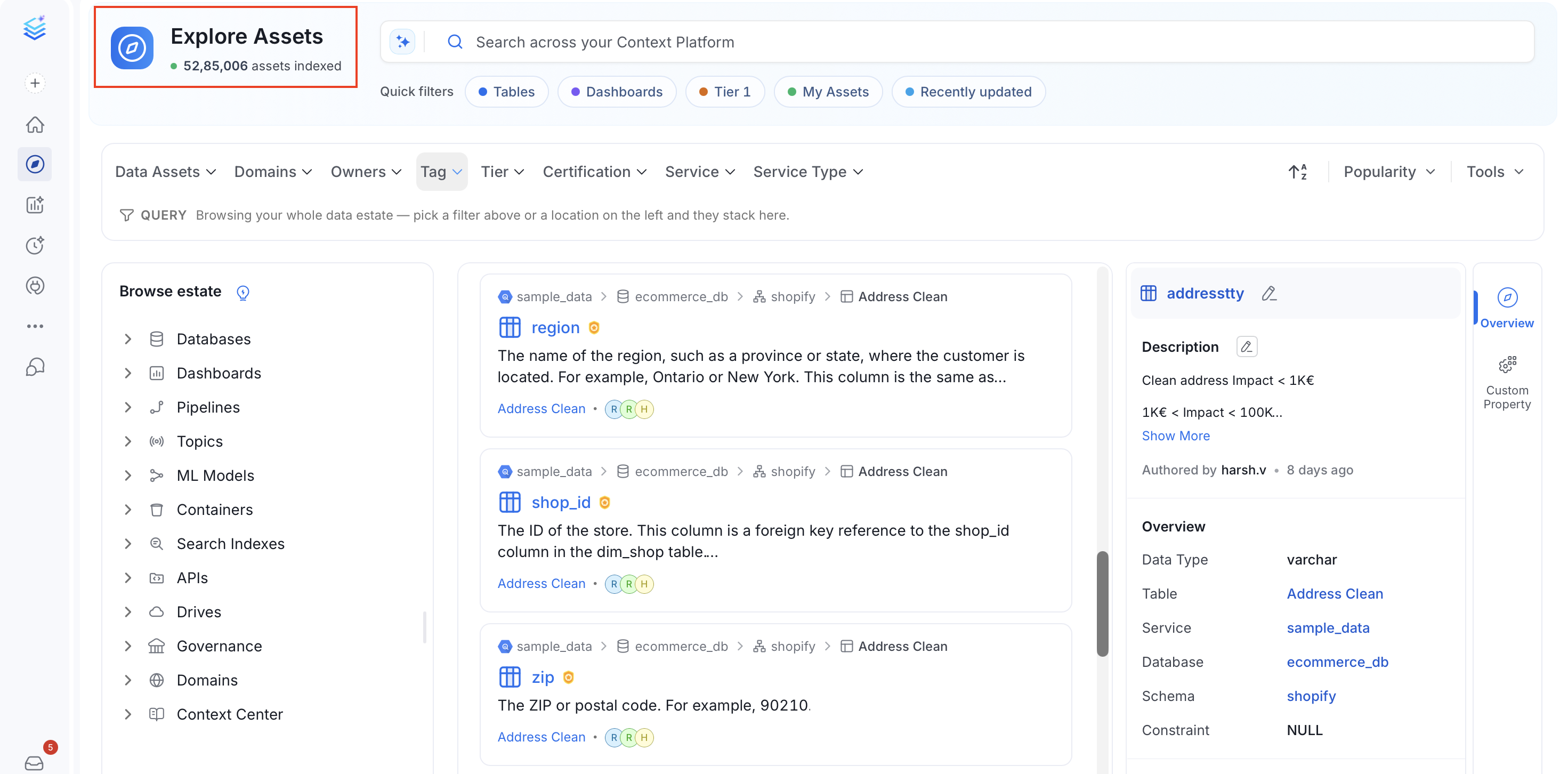 Explore Assets page