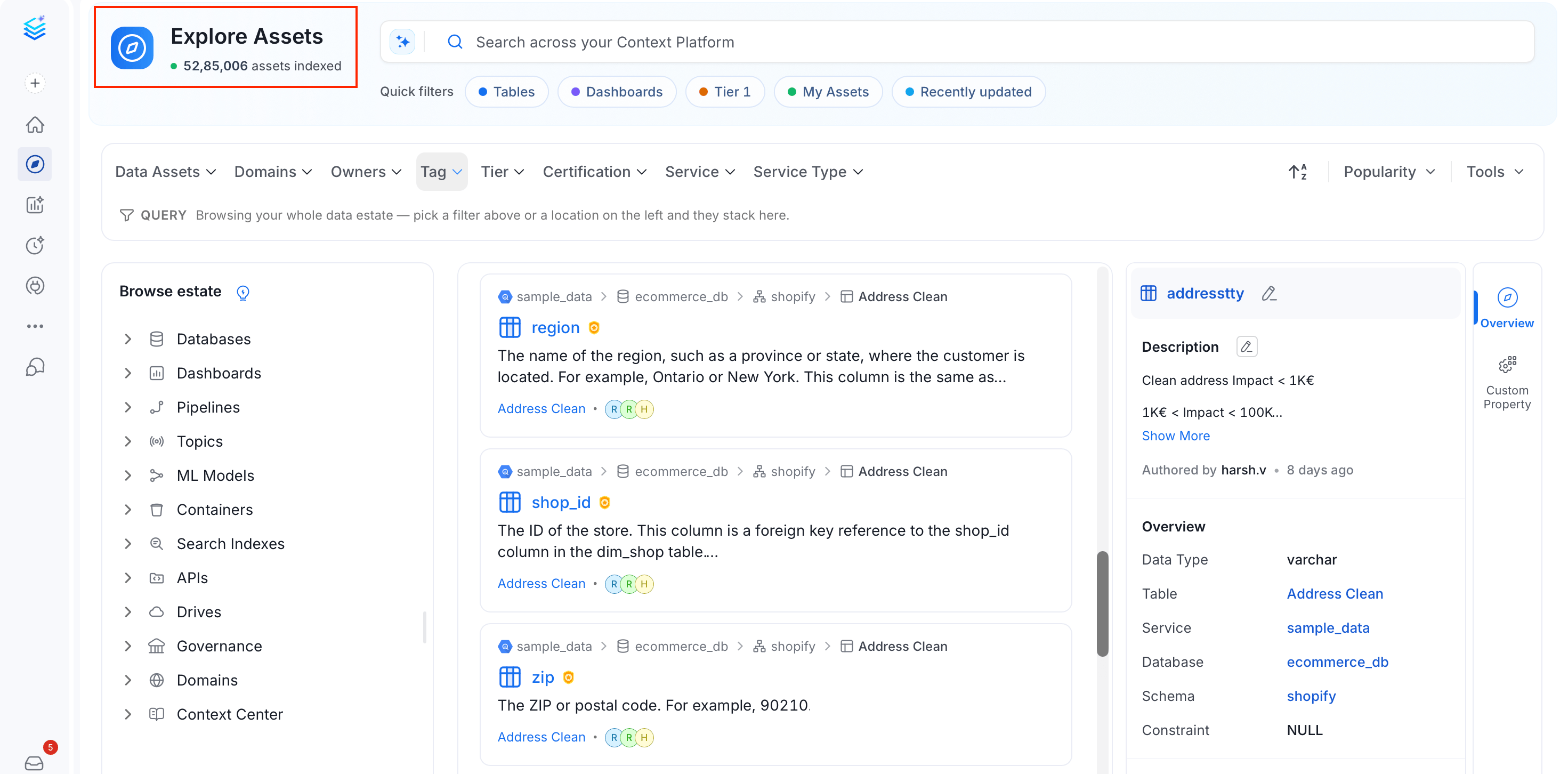 Explore Assets page
