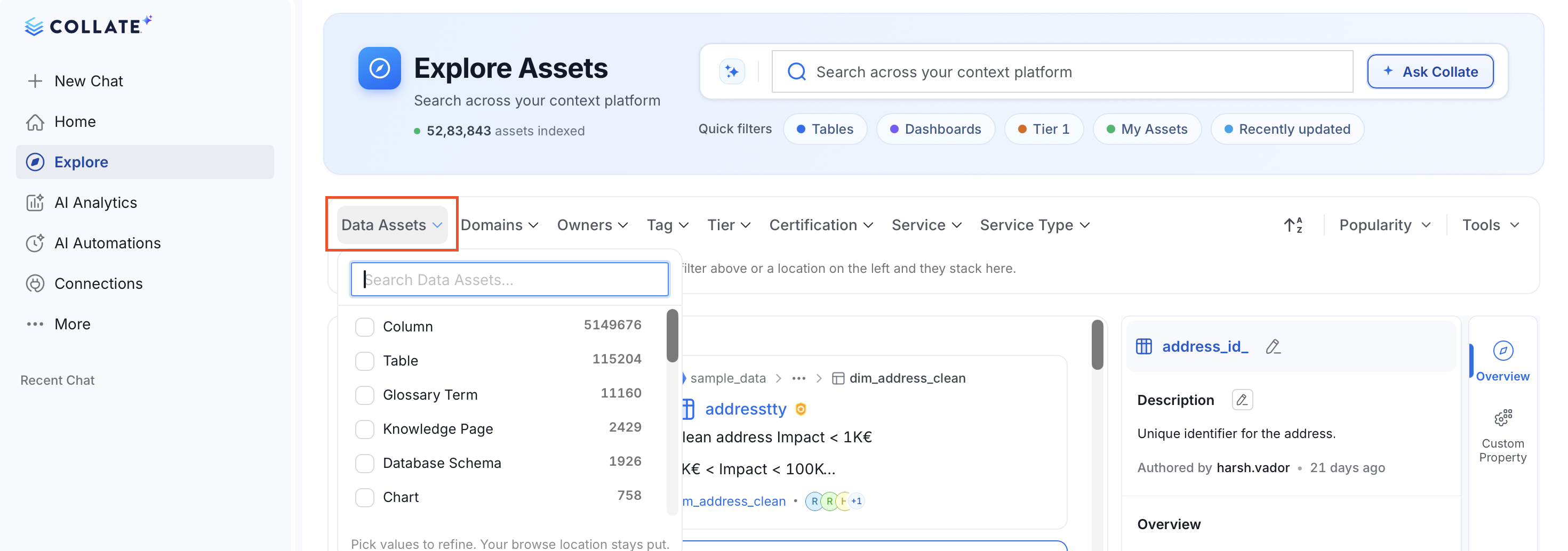 Filter by the Type of Data Asset