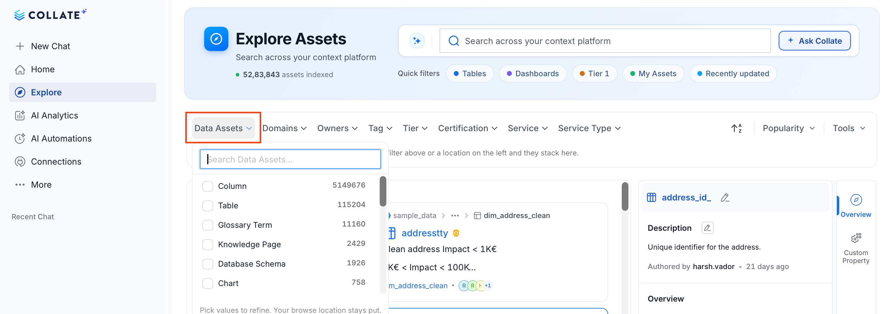 Filter by the Type of Data Asset