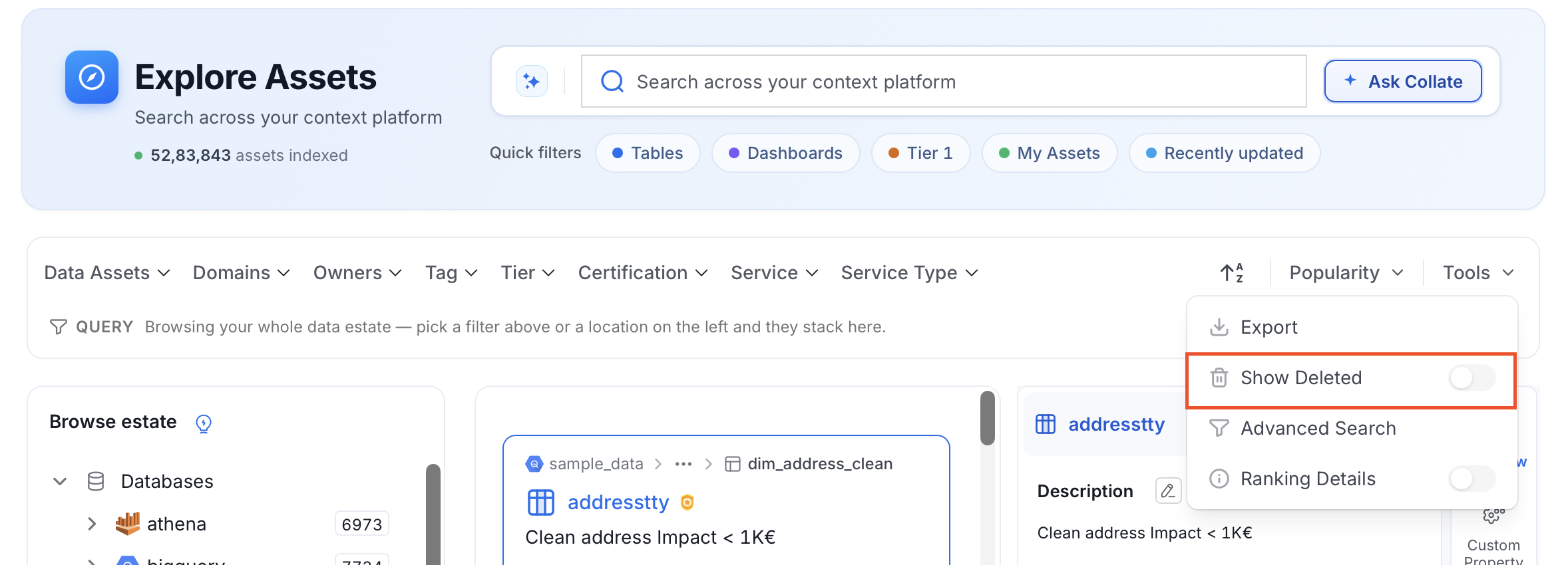 Filter by Deleted Data Assets