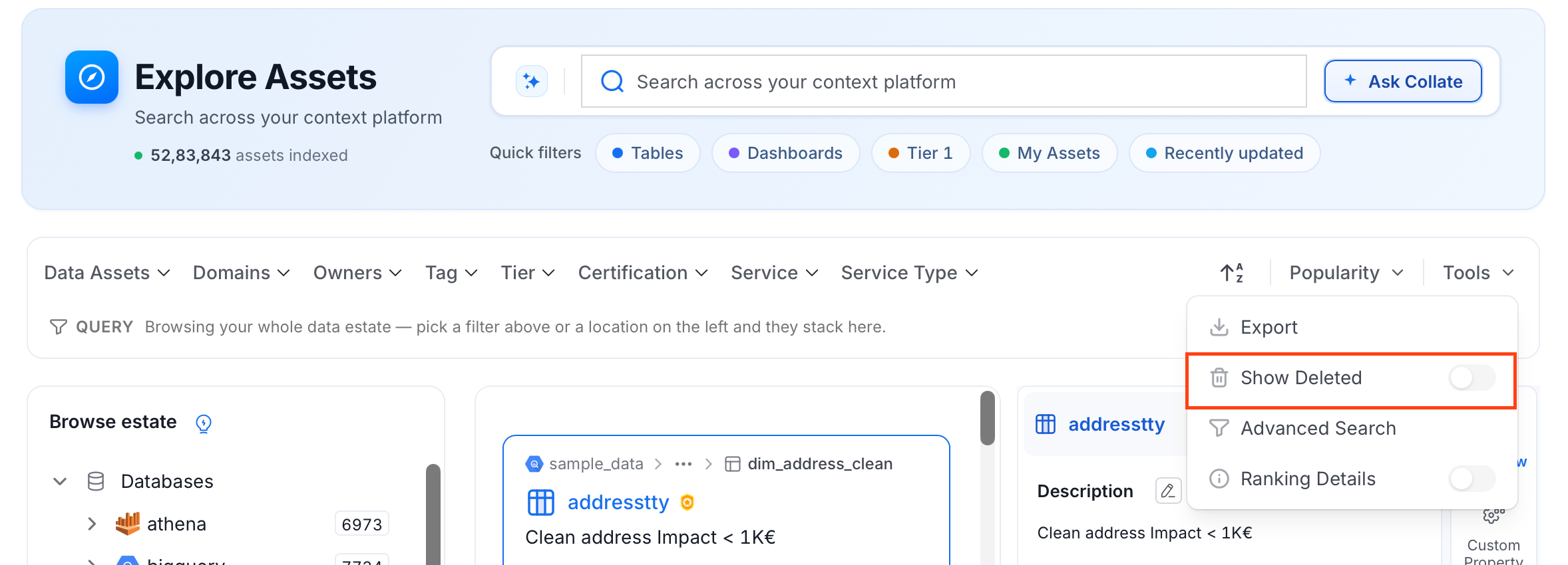 Filter by Deleted Data Assets