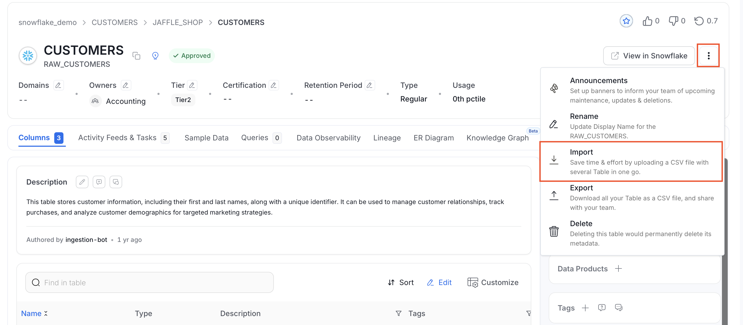 Import Database Table