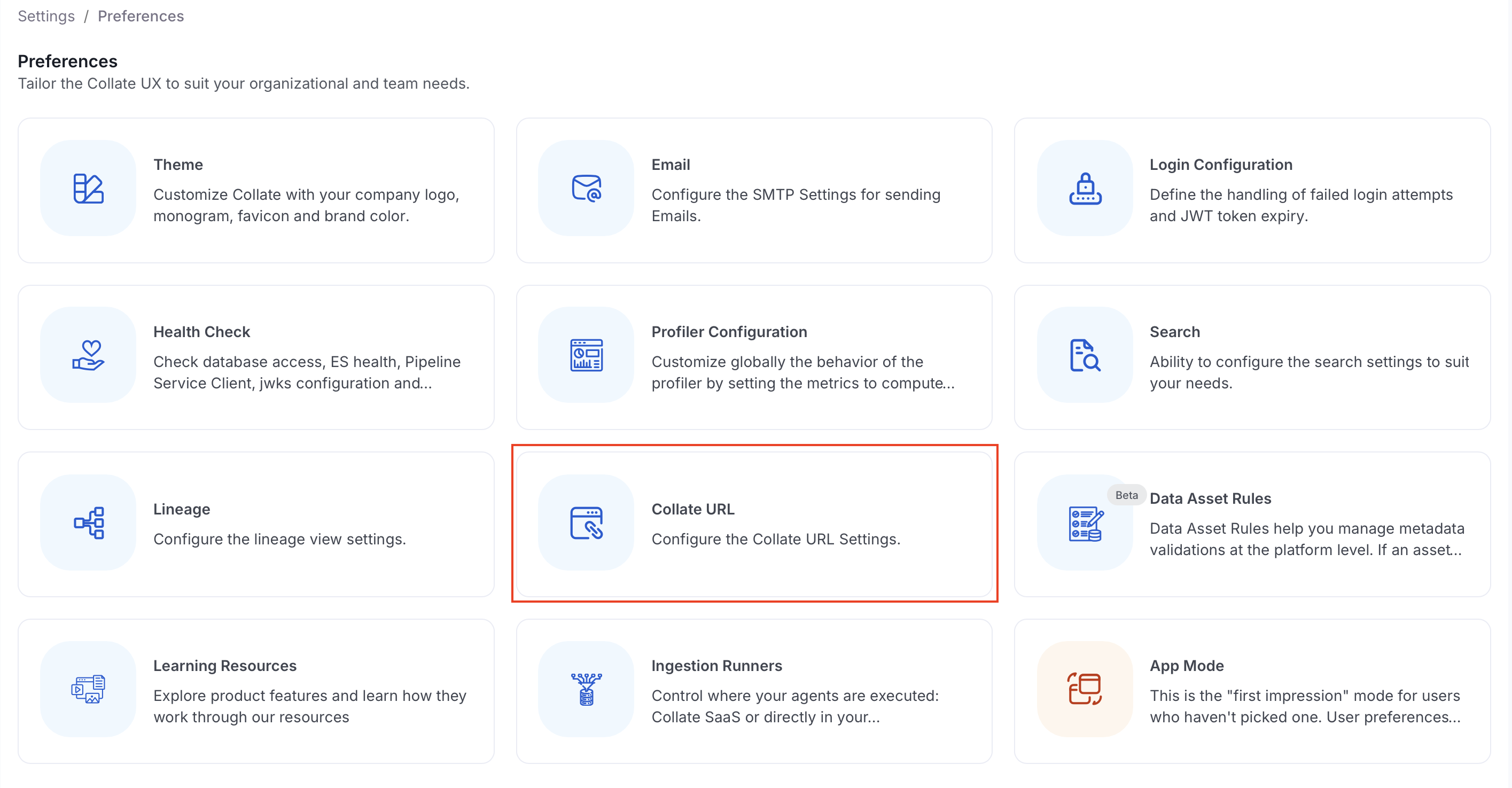 Navigate to Collate URL under Preferences