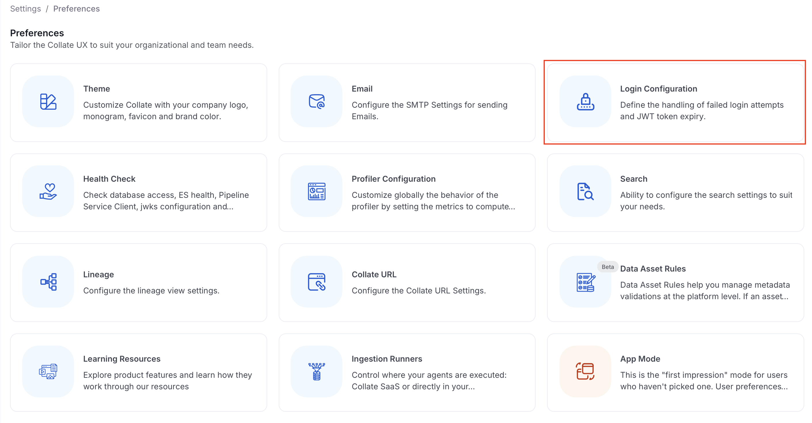 Login Configuration settings