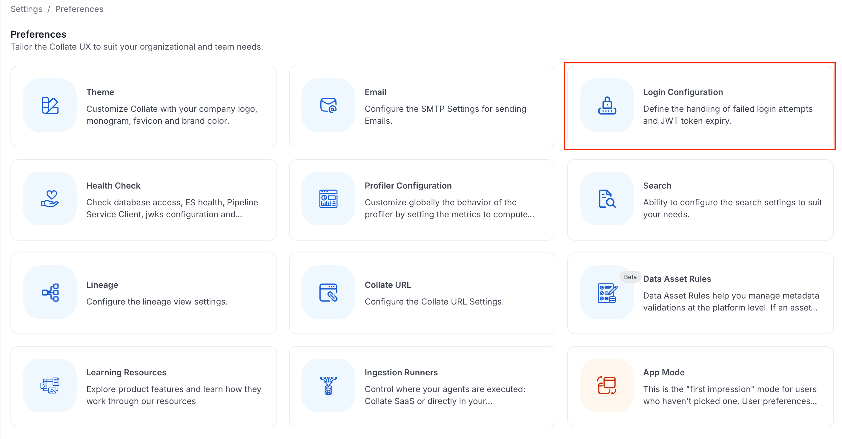 Login Configuration settings