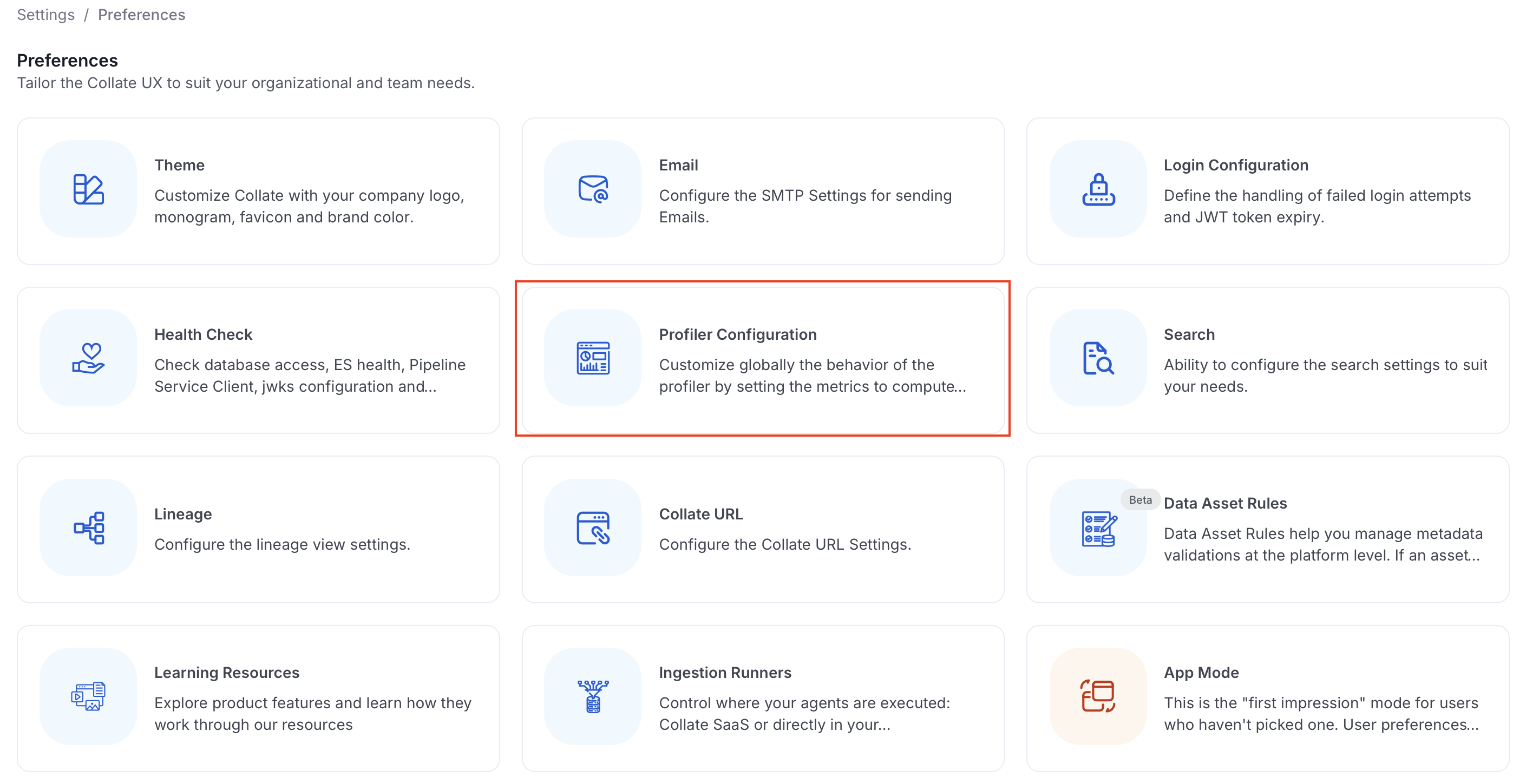 Profiler Configuration page