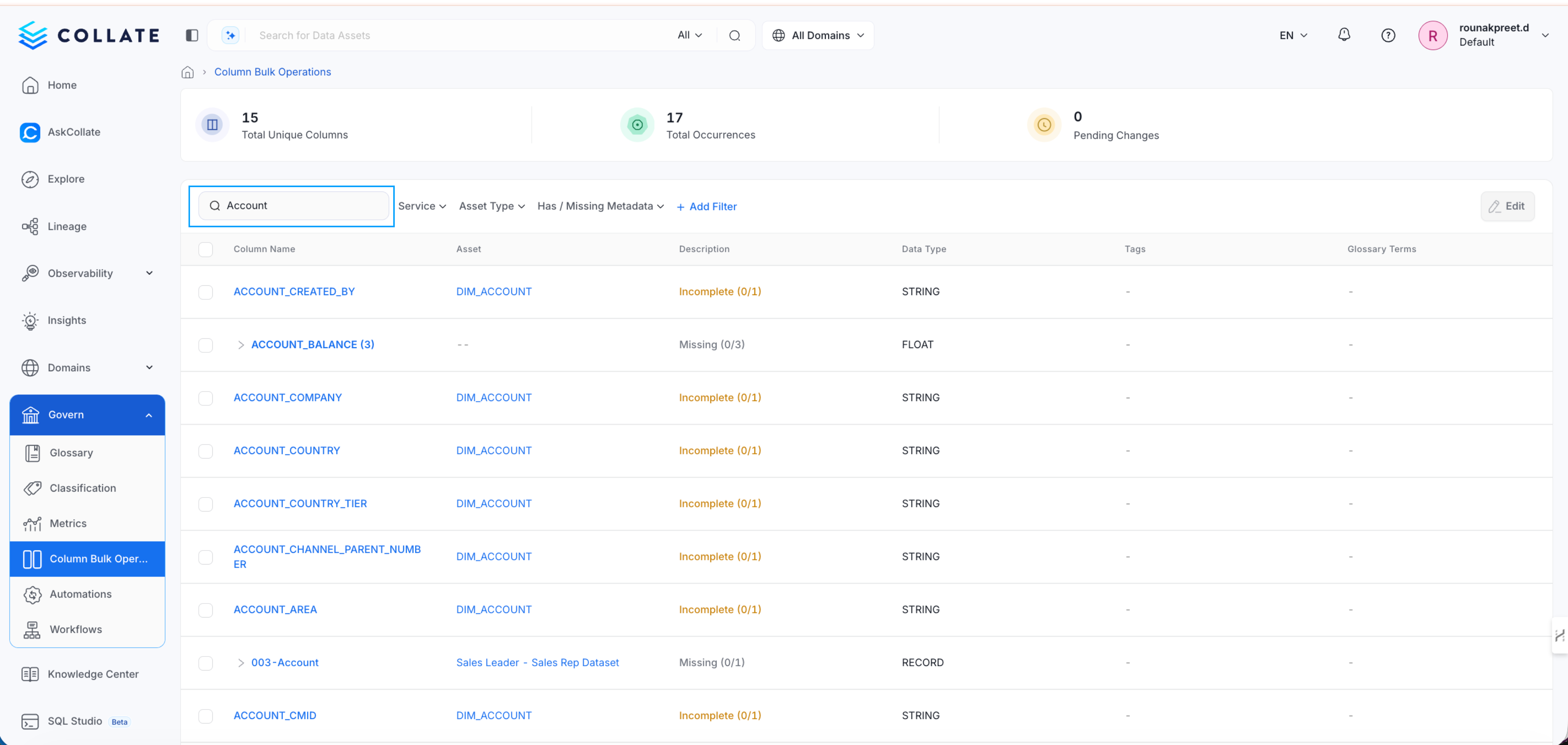 Search for Column Name