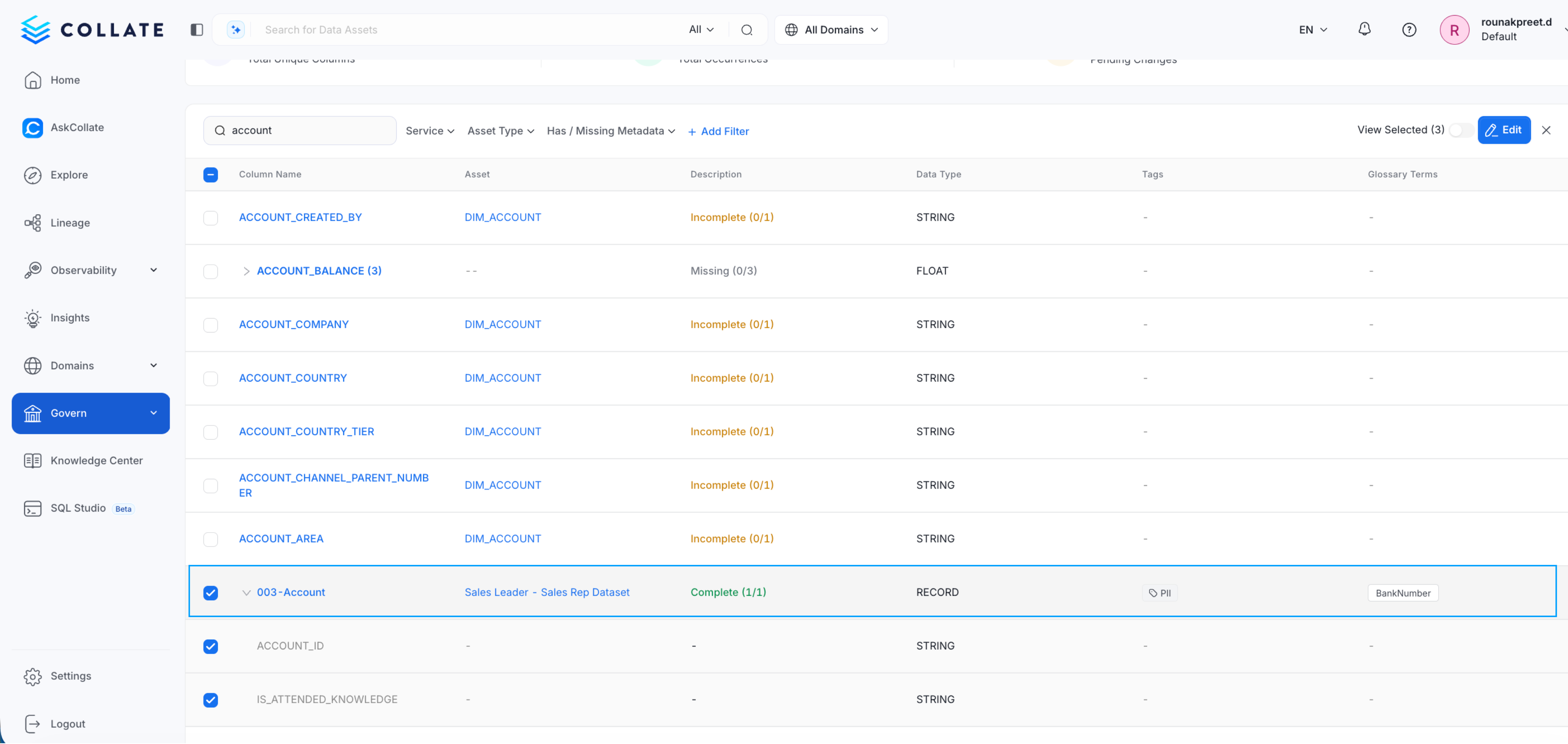 Column Metadata Fields