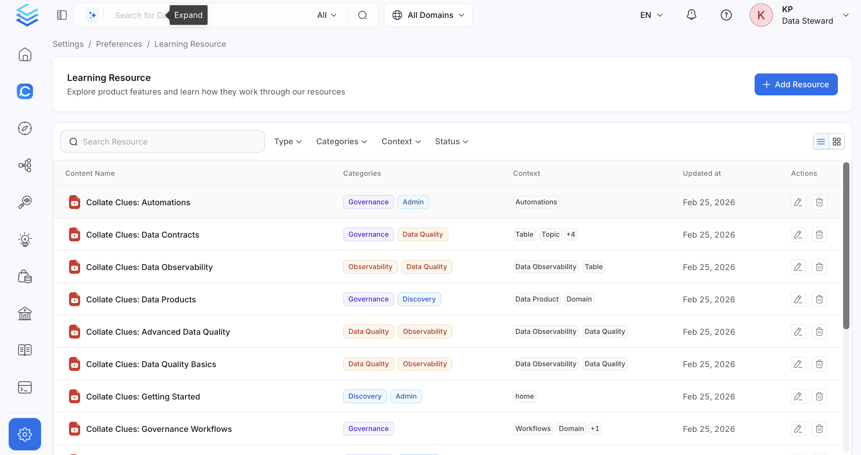 Learning Resources page