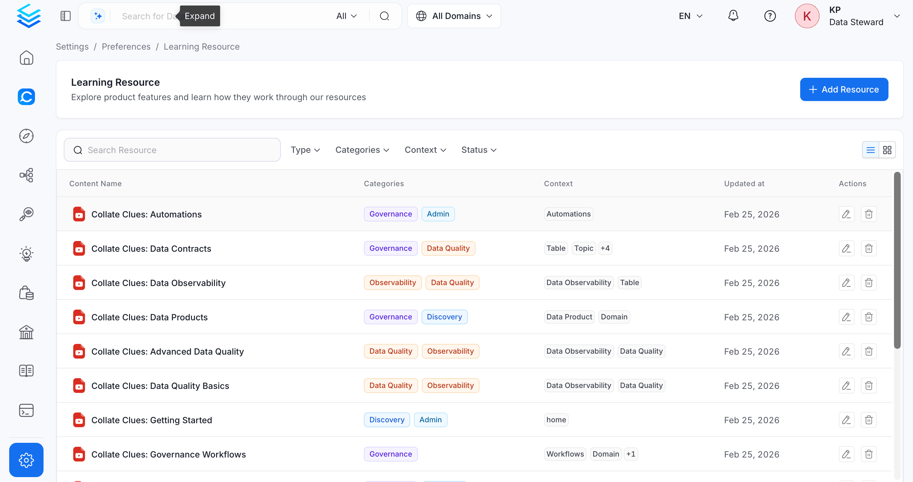 Learning Resources page