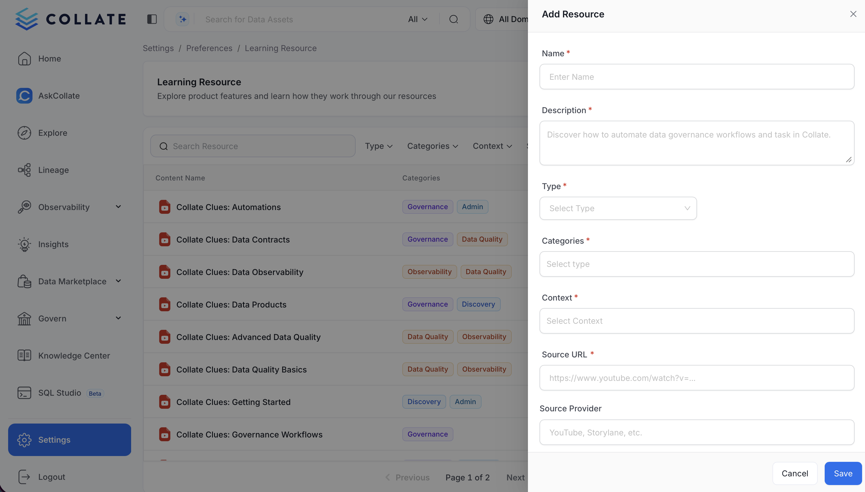 Add Resource form