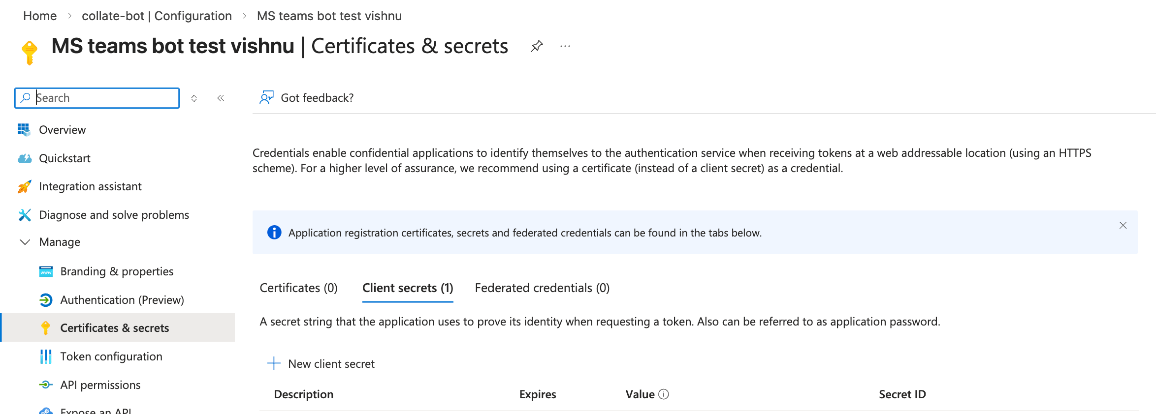 Certificates & secrets