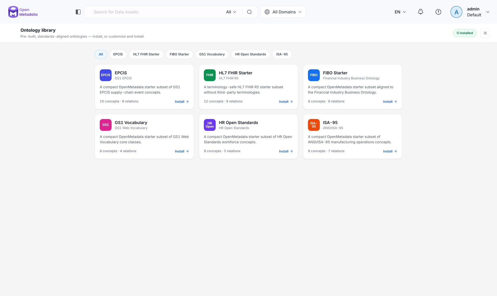 Ontology Library catalog in Ontology Studio