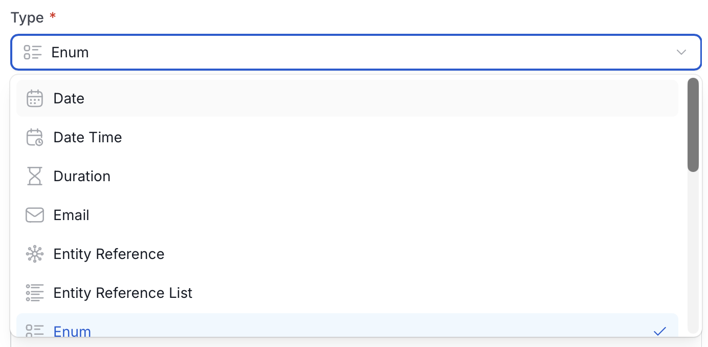 Type dropdown, part 1: Date through Enum