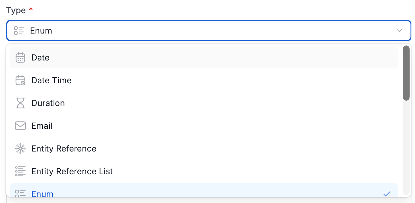 Type dropdown, part 1: Date through Enum