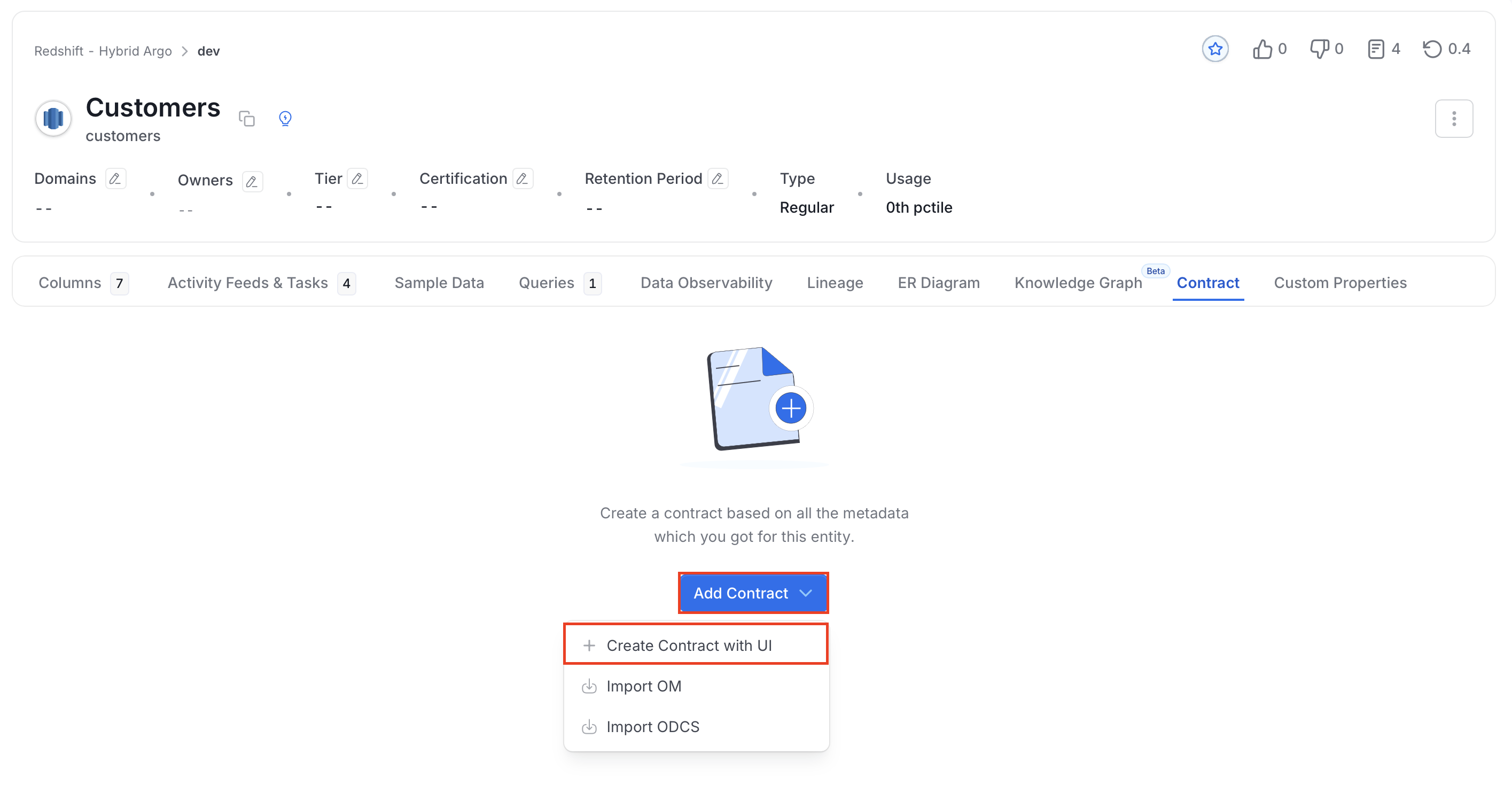 Add Contract button on the Contract tab