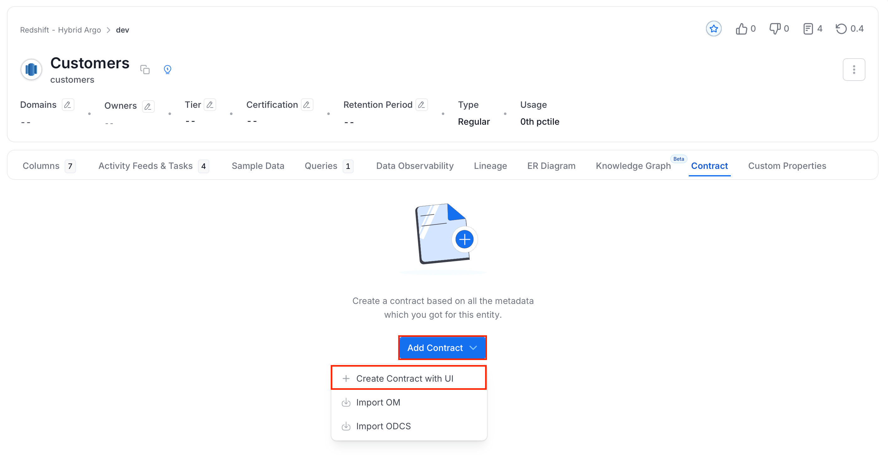Add Contract button on the Contract tab