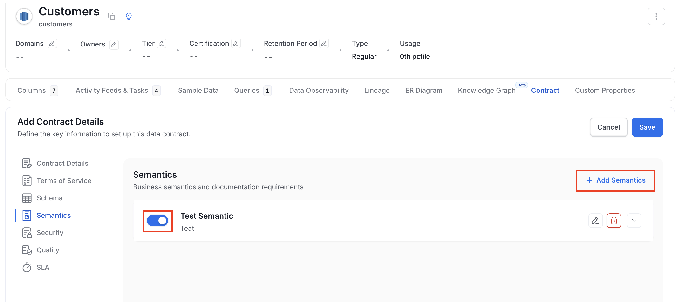 Toggle on or off and add another semantics