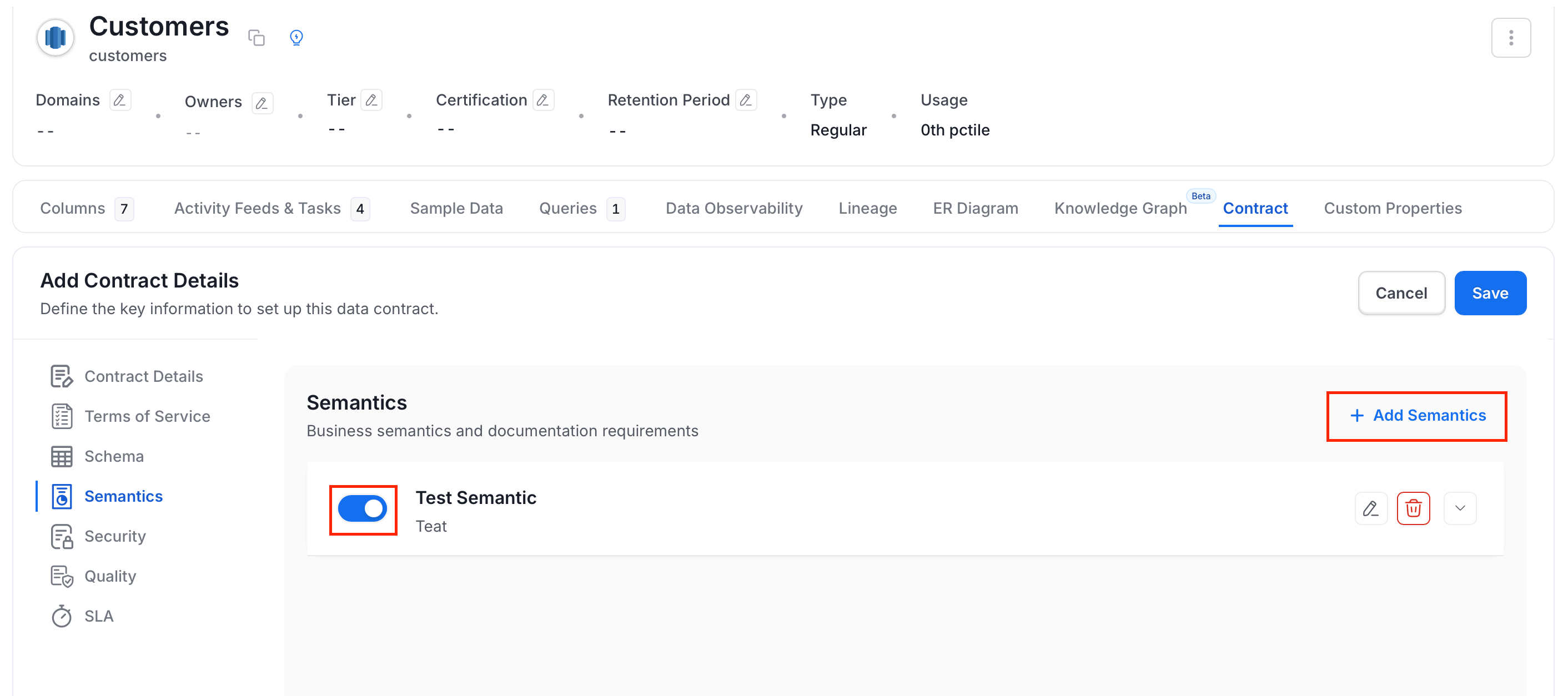 Toggle on or off and add another semantics