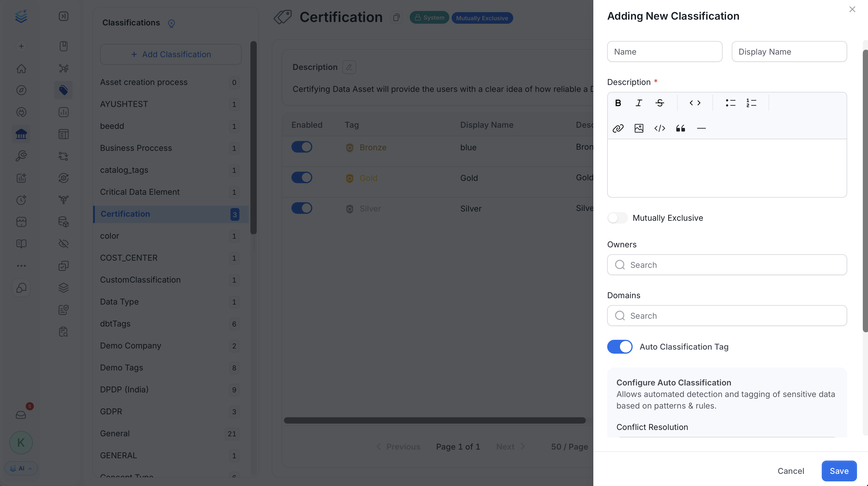 Adding New Classification form