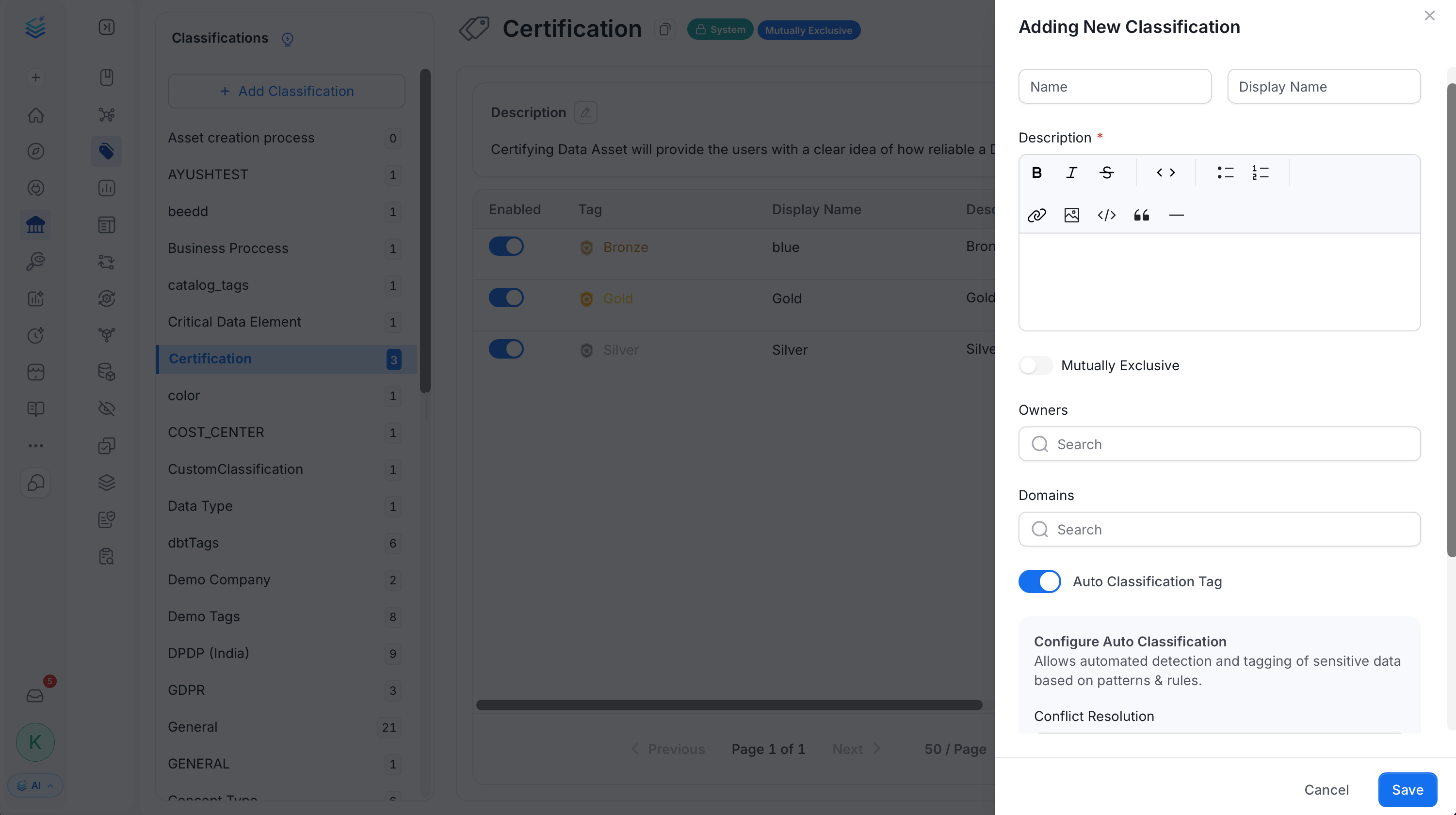 Adding New Classification form