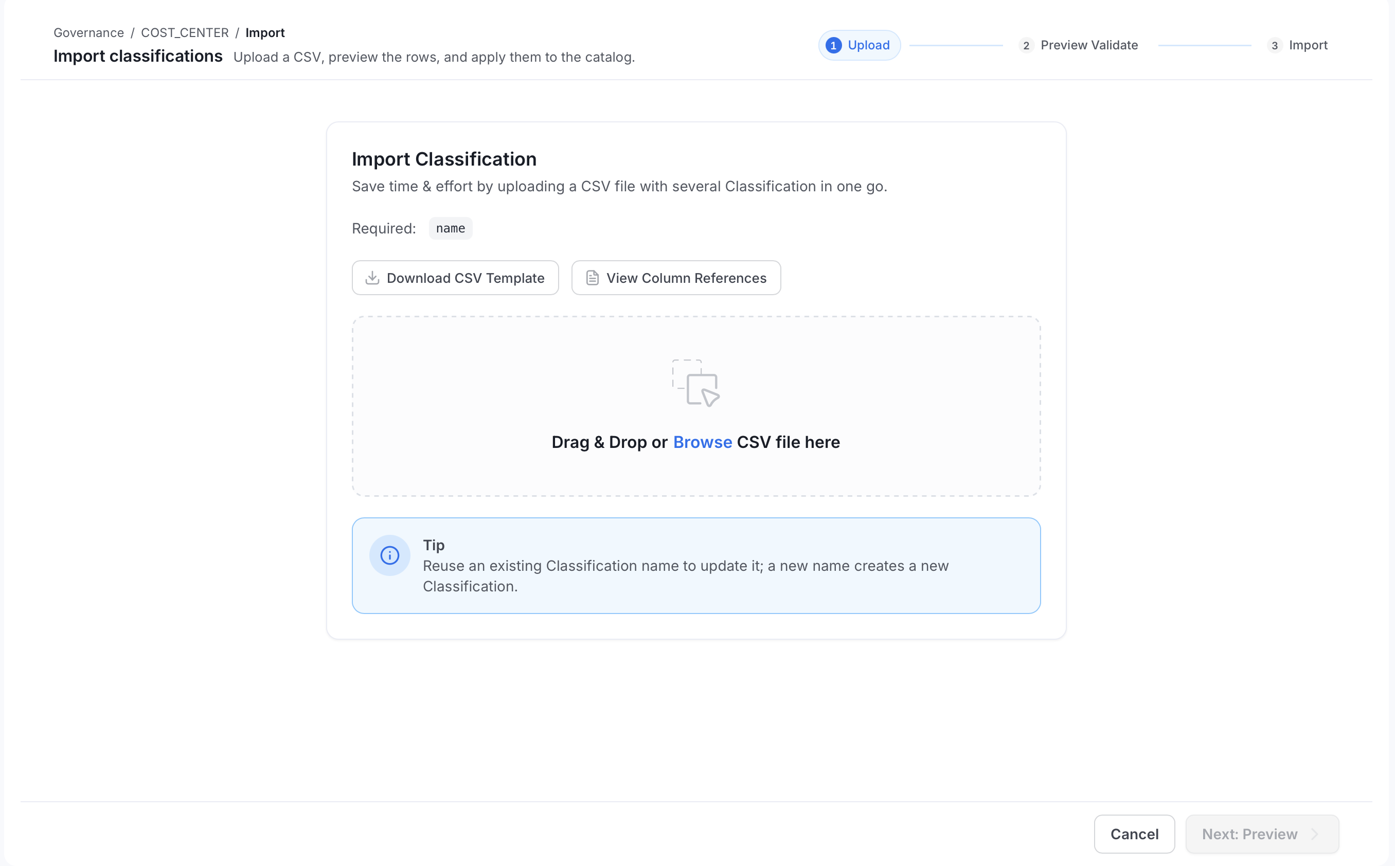 Import Classification upload step