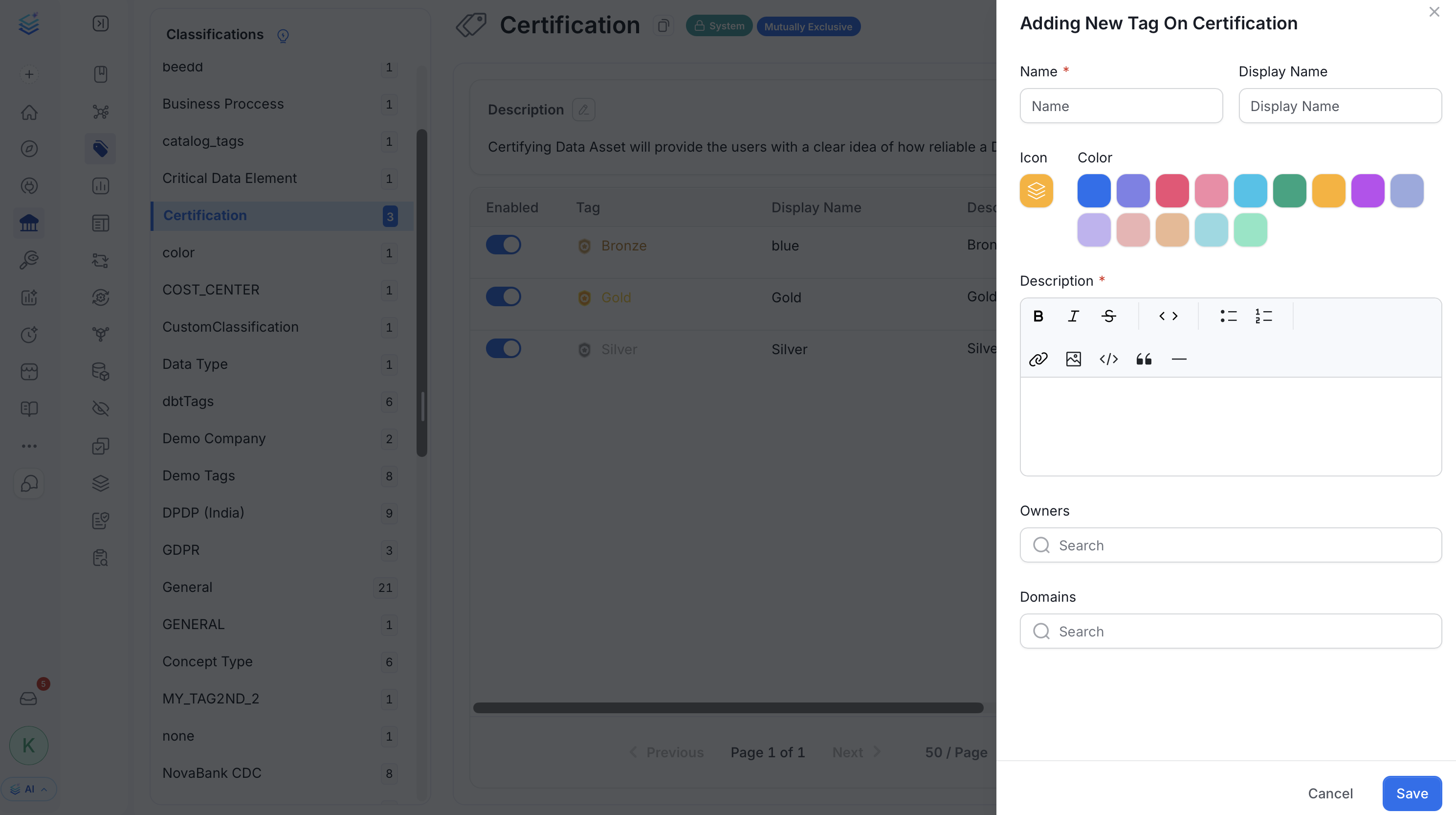 Adding New Tag form