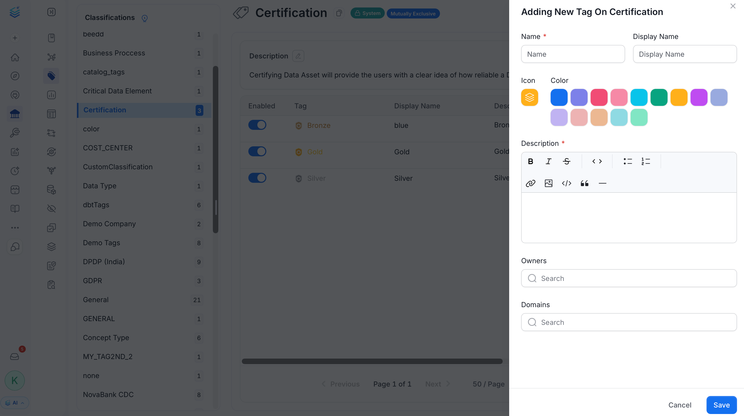 Adding New Tag form
