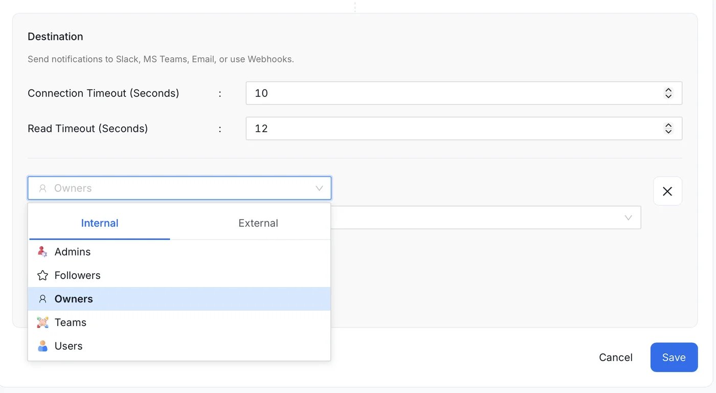 Internal destination categories
