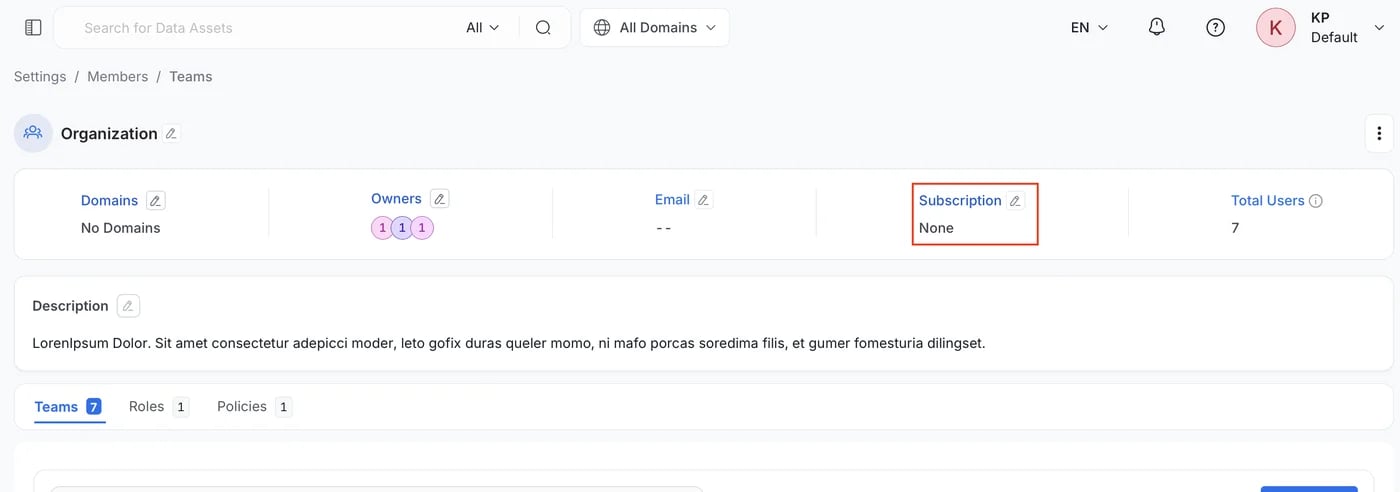 Team Subscription setting