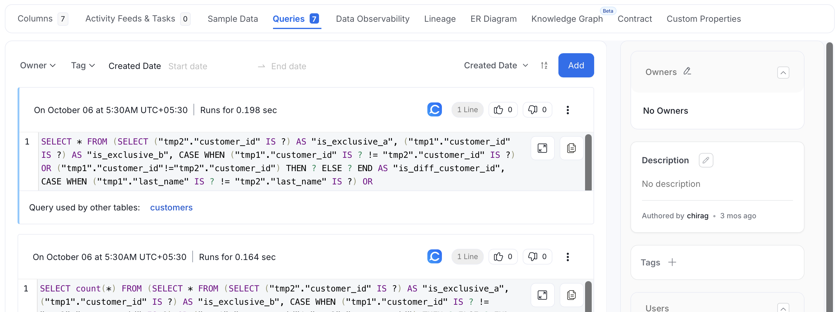 Queries Tab