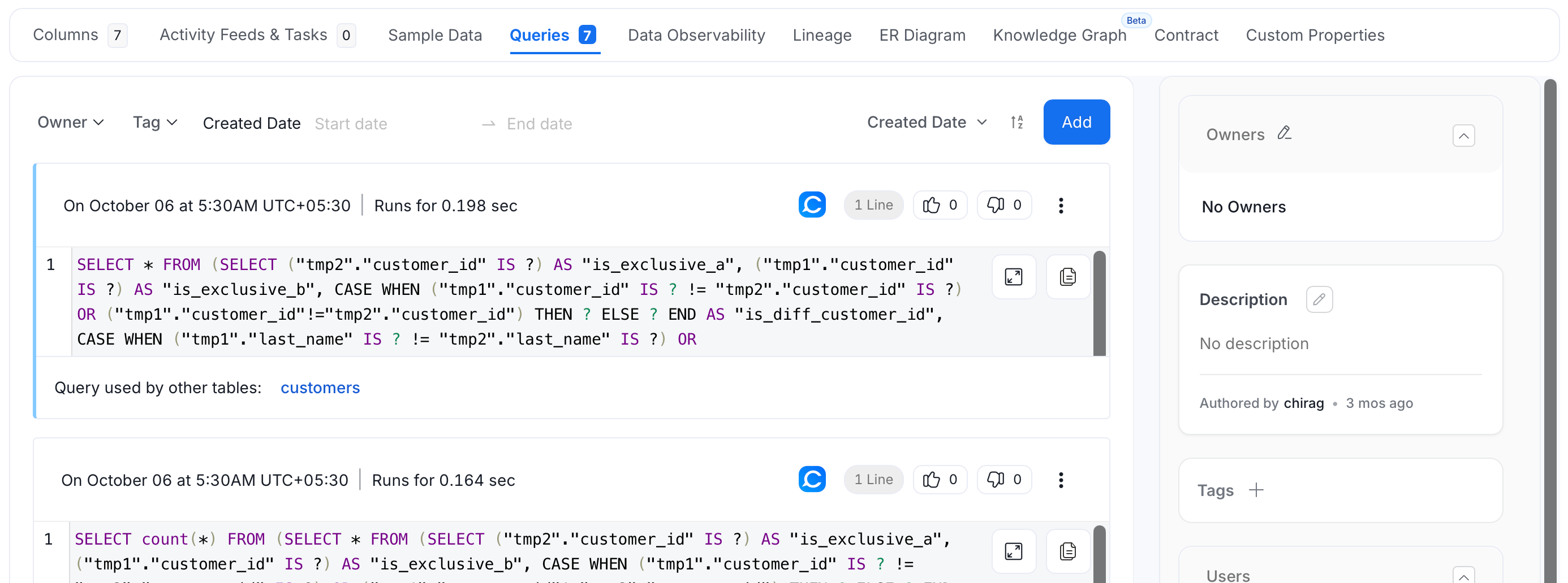 Queries Tab