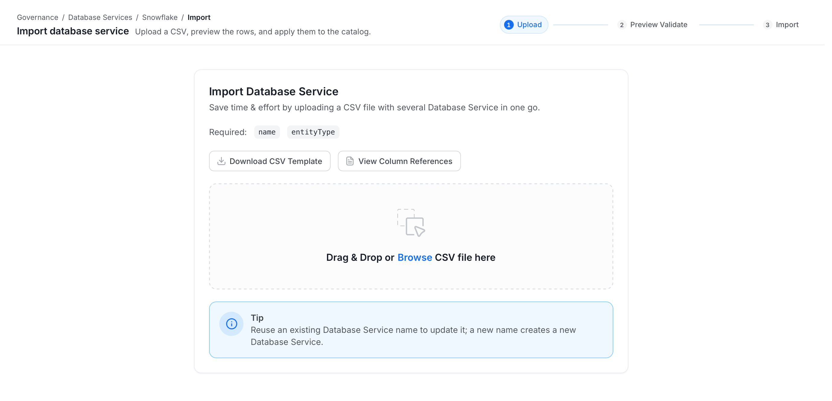 Upload the Database Service CSV file