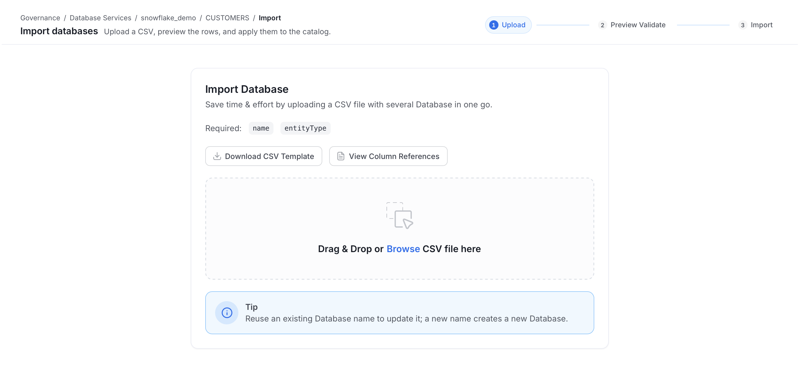 Upload the Database CSV file