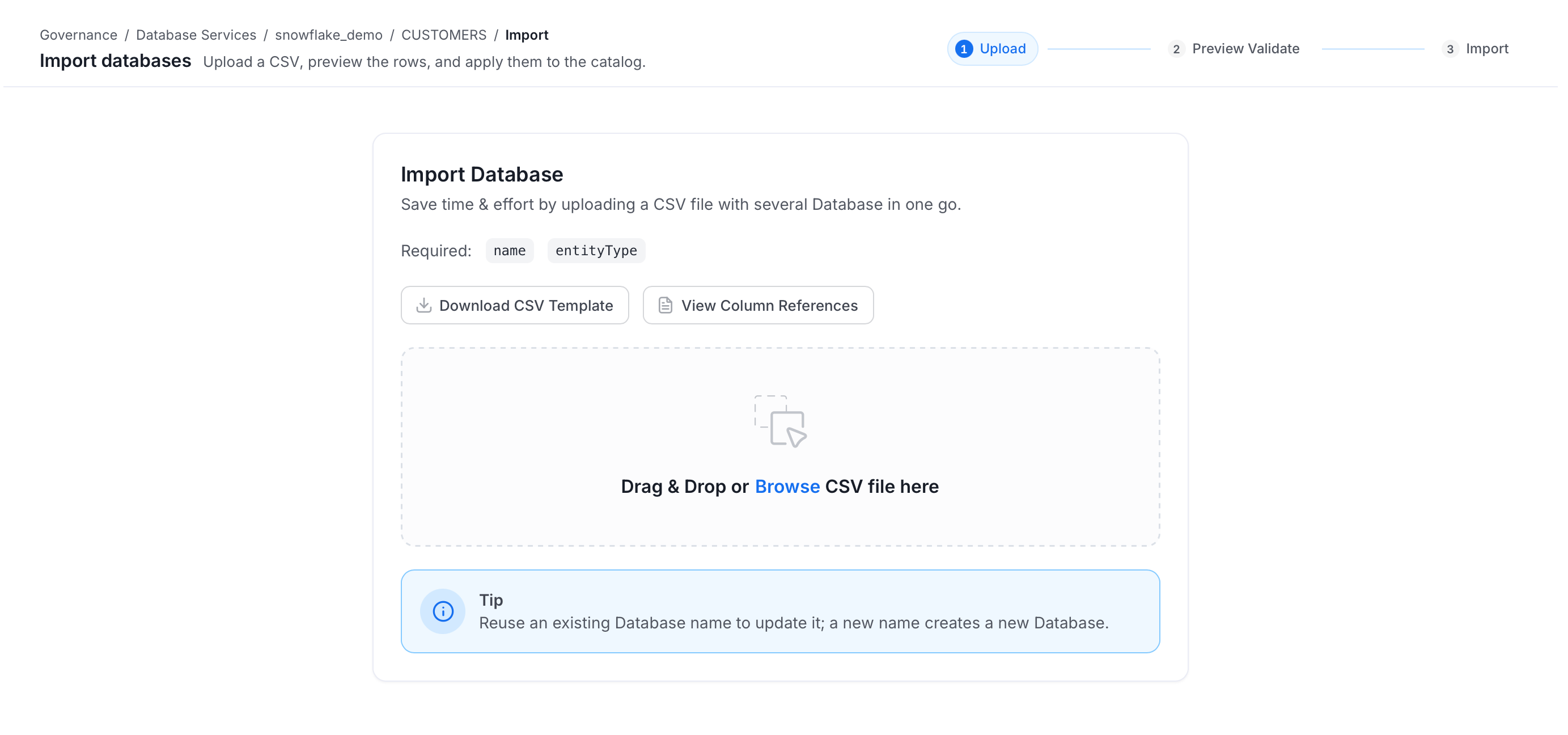 Upload the Database CSV file