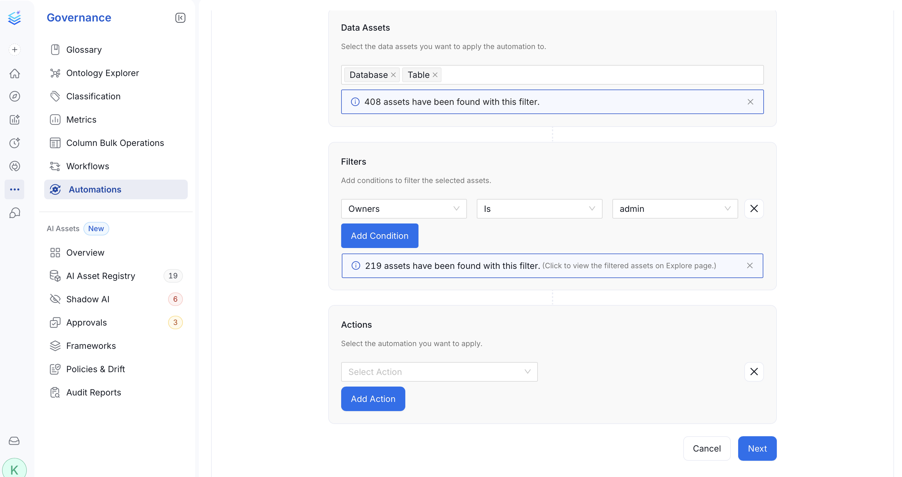 Configure Data Assets, Filters, and Actions