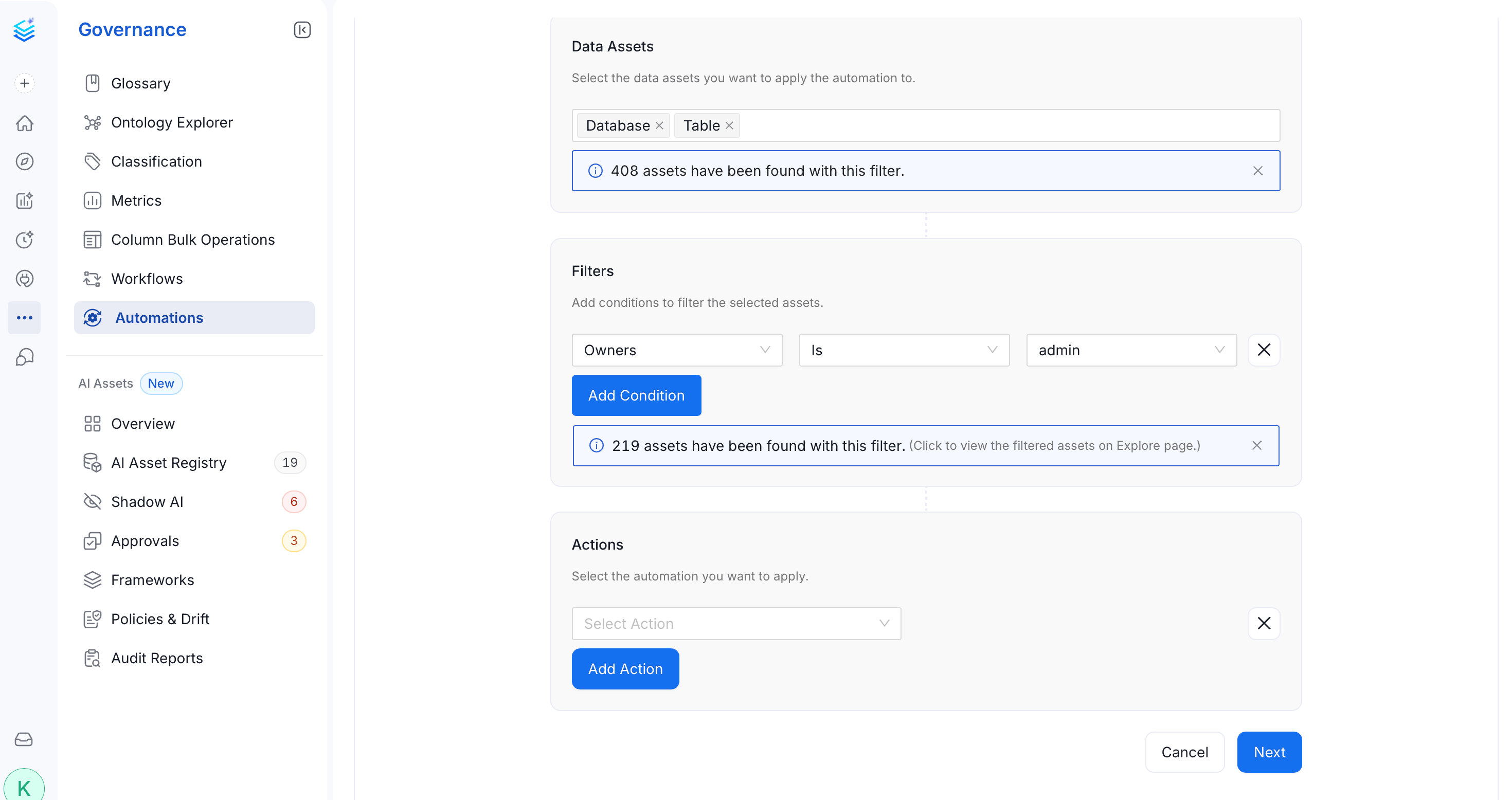 Configure Data Assets, Filters, and Actions