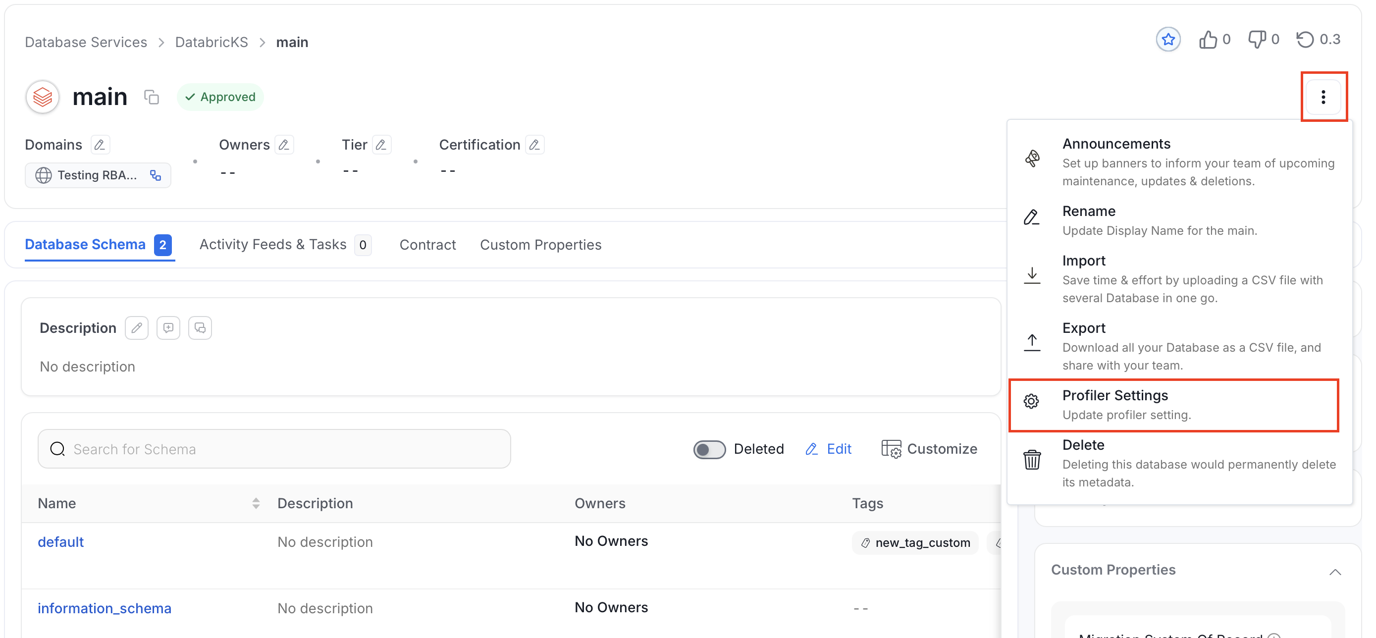 Open Profiler Settings from the Database menu