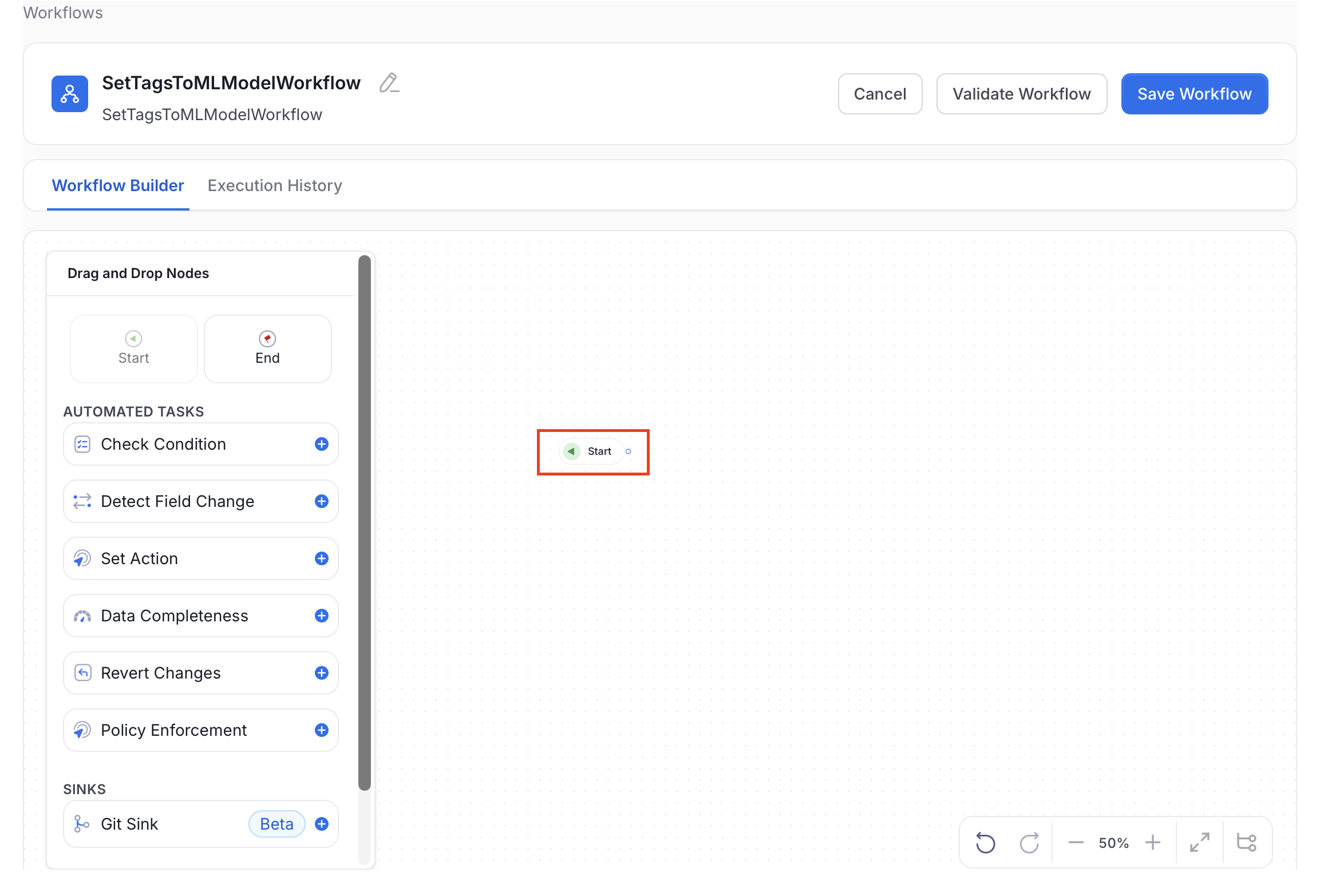 Drag and Drop Start Node