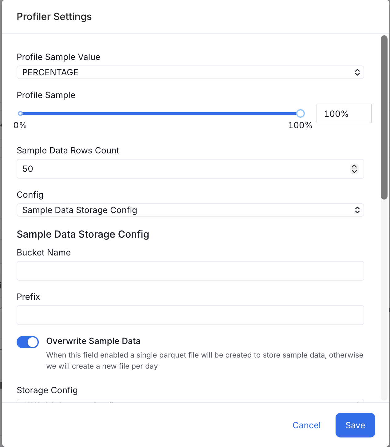 Configure Sample Data Storage in Profiler Settings
