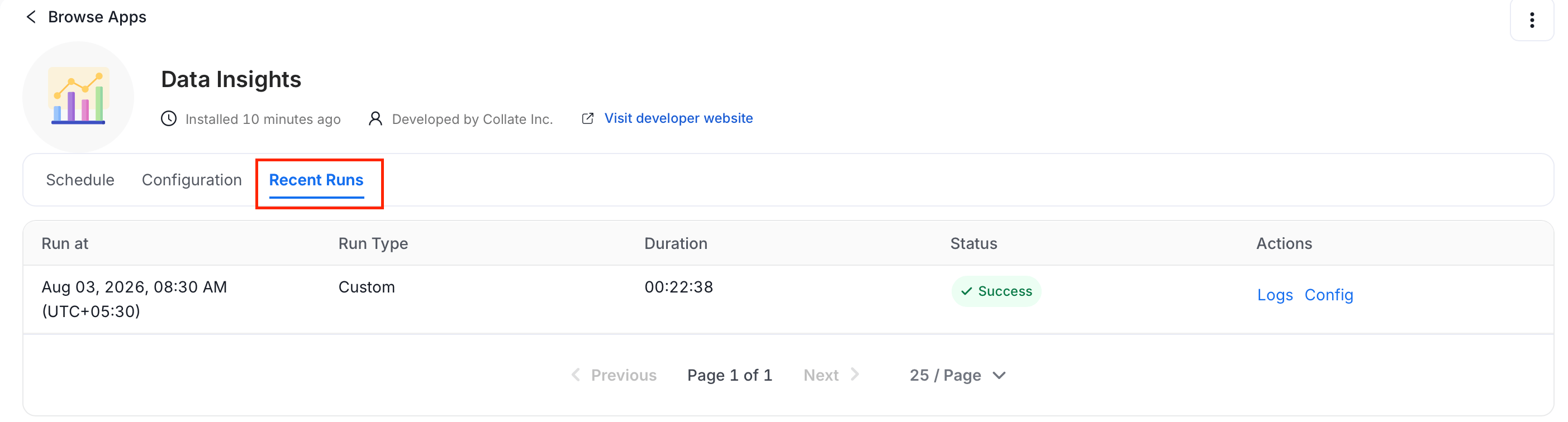 Recent Runs of the Data Insights Pipeline