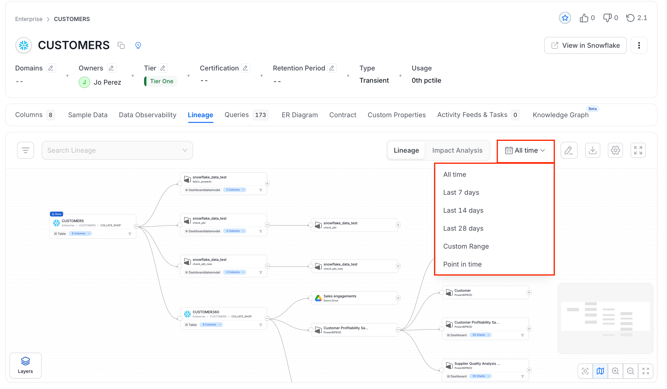 Filtering lineage by time