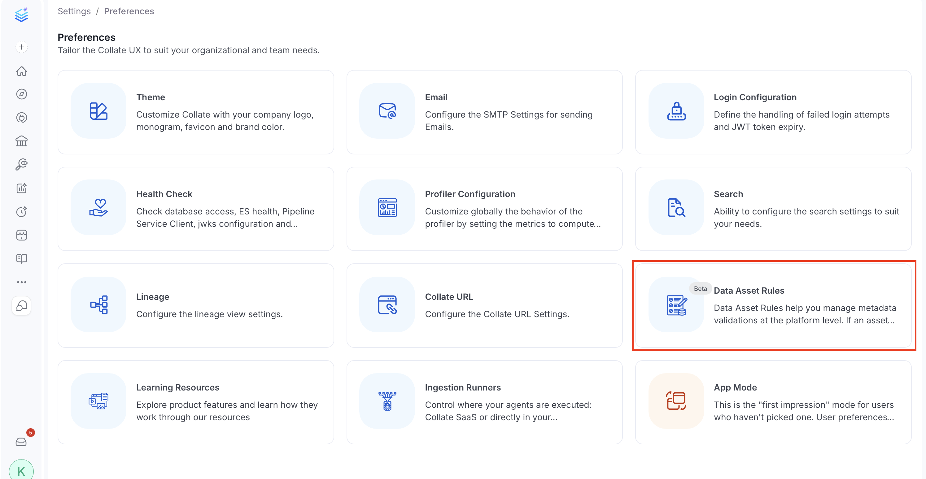 Data Asset Rules panel